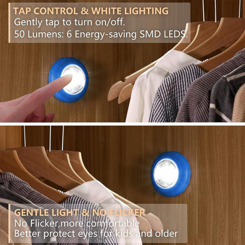 Dream Master Battery Operated Lights Tap Lights LED Push Lights Stick on Lights Portable Under Cabinet Lighting Wireless Kitchen Closet Counter Night Lights 5 Pack, Blue, Cool Light Blue-Cool Light