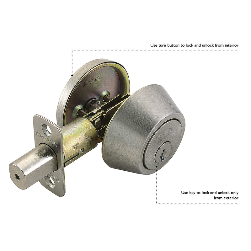 Design House 740423 Single Cylinder 6-Way Universal Deadbolt with Latch Satin Nickel Single Cylinder Universal
