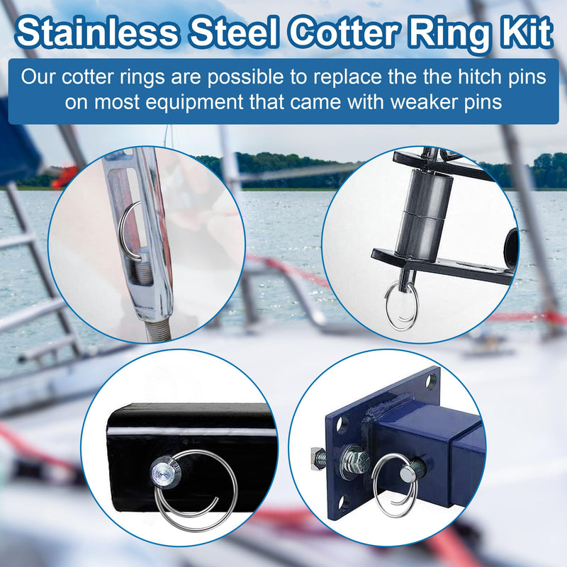 66 Pcs 5 Sizes Stainless Steel Cotter Ring Kit, Durable 316 Stainless Steel Split Rings Secure Popular Sizes of Clevis Pins, Corrosion Resistant Marine Hardware for Hitch Pin Lock Systems