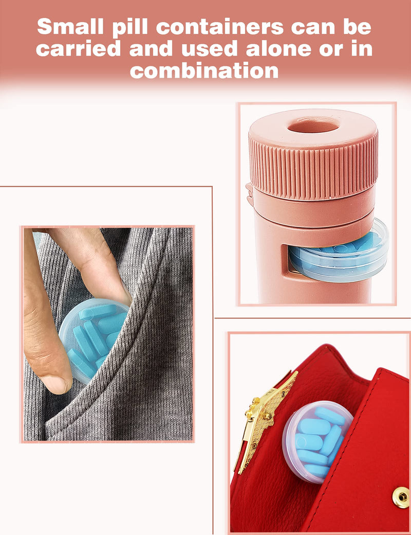3 in 1 Portable Pill Cutter&Crusher with Pill Holders 7 Day Small Compartments, Pill Splitter and Grinder for Pills,Tiny Round Daily Medicine Storage,Small Travel Pill Box for Purse(New Pink) New Pink