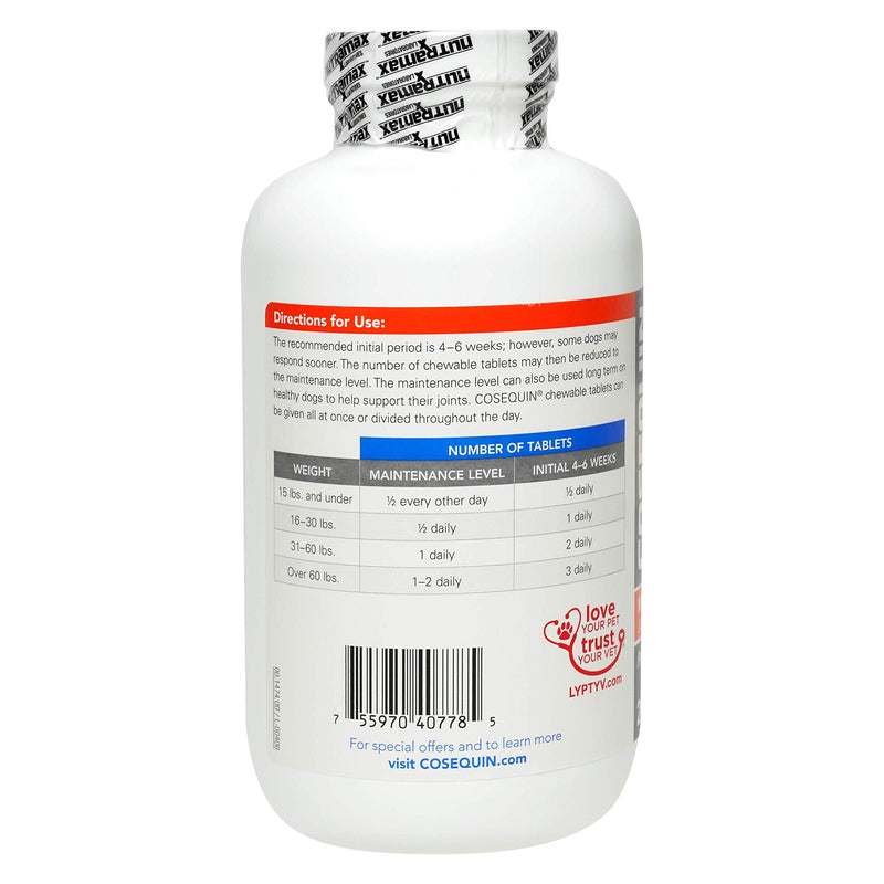Nutramax Cosequin Maximum Strength Joint Health Supplement for Dogs - With Glucosamine, Chondroitin, MSM, and Hyaluronic Acid, 250 Chewable Tablets - PawsPlanet Australia