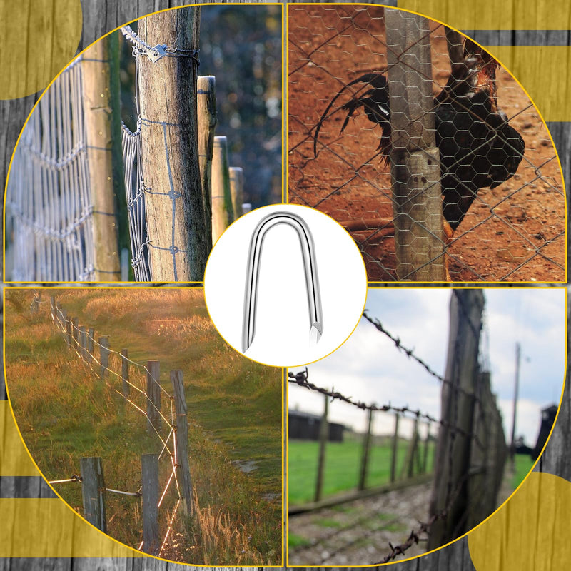 Therwen U Shaped Nails Wire Fence Staples Nails, 1 Inch Steel Fencing Nails, Galvanized U Shaped Fasteners Nails for Fixing Wire Woven and Mesh Fencing, Corrosion and Rust Resistant(250 Pcs) 250