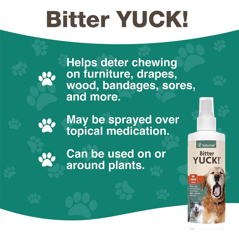 NaturVet – Bitter Yuck - No Chew Spray – Deters Pets from Chewing on Furniture, Paws, Wounds & More – Water Based Formula Does Not Sting or Stain – for Cats & Dogs 8 Ounce - PawsPlanet Australia