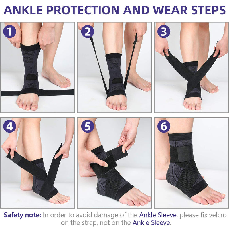 Ankle Brace, Ankle Support for Women & Men, Ankle Compression Sleeve Ankle Wrap w/Ankle Strap for Relief Sprained Ankle, Fasciitis, Achilles Tendon, Injured Foot, Recovery, Sport, Running (Large, Black, 1) Large