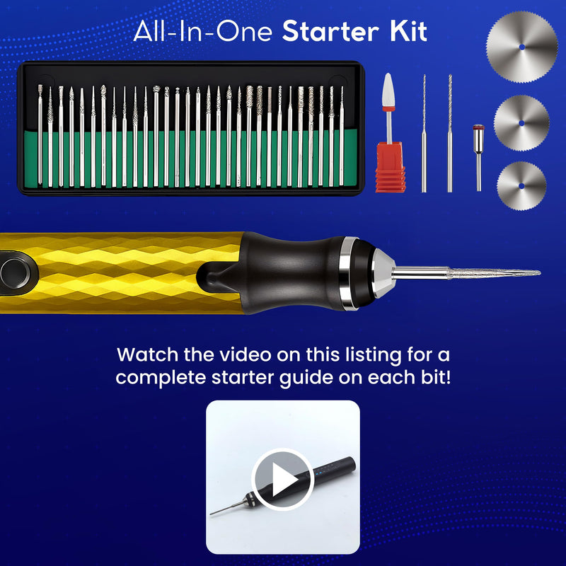 ELK Customizer Engraving Pen for All Materials - 2025 UPGRADED Torque - Rechargeable, Wireless & Beginner Friendly - Engrave 50+ Surfaces - For DIYers & Artists - 30+ Bits & Tools Included - Gold