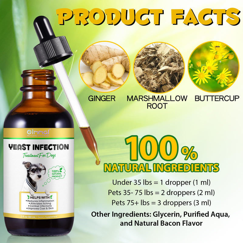 Dog Yeast Infection Treatment, Natural Yeast Infection Treatment for Dogs, Supports Dog Ear Infection Treatment and Allergy Itch Relief, Reduces Inflammation,Improve Coat & Skin, Bacon Flavor, 2 Fl Oz - PawsPlanet Australia