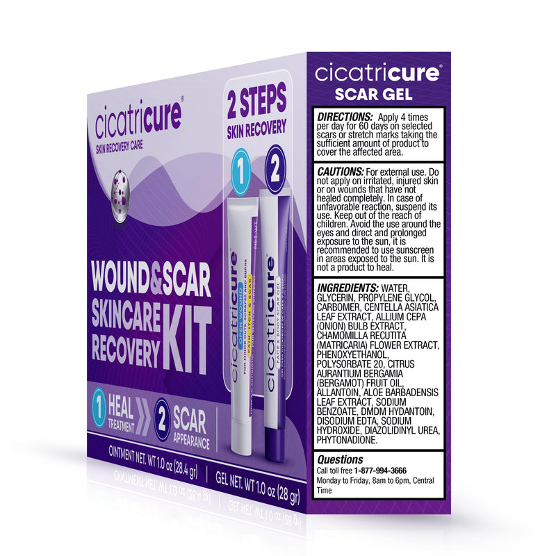 Cicatricure Skin Recovery Kit: Advanced Scar Gel & Open Wound Care Antibiotic Ointment, Reduces Stretch Marks, Surgical & Acne Scars, Treats Cuts & Burns, 1 oz Each - for Adults & Kids