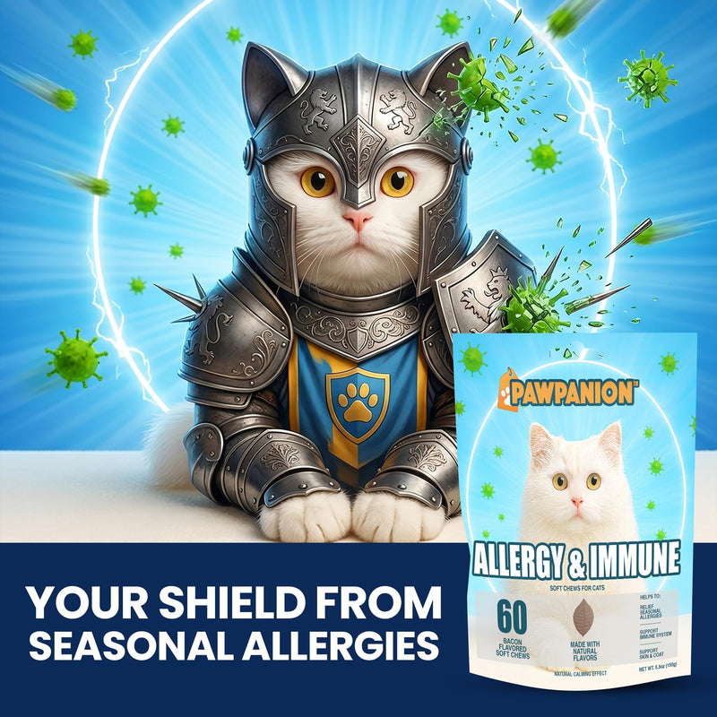 Allergy & Immune Soft Chews for Cats, Itchy Skin & Seasonal Allergy Relief, Omega 3 + Colostrum + Probiotics, Immune Support, 60 Soft Chews Bacon Flavor
