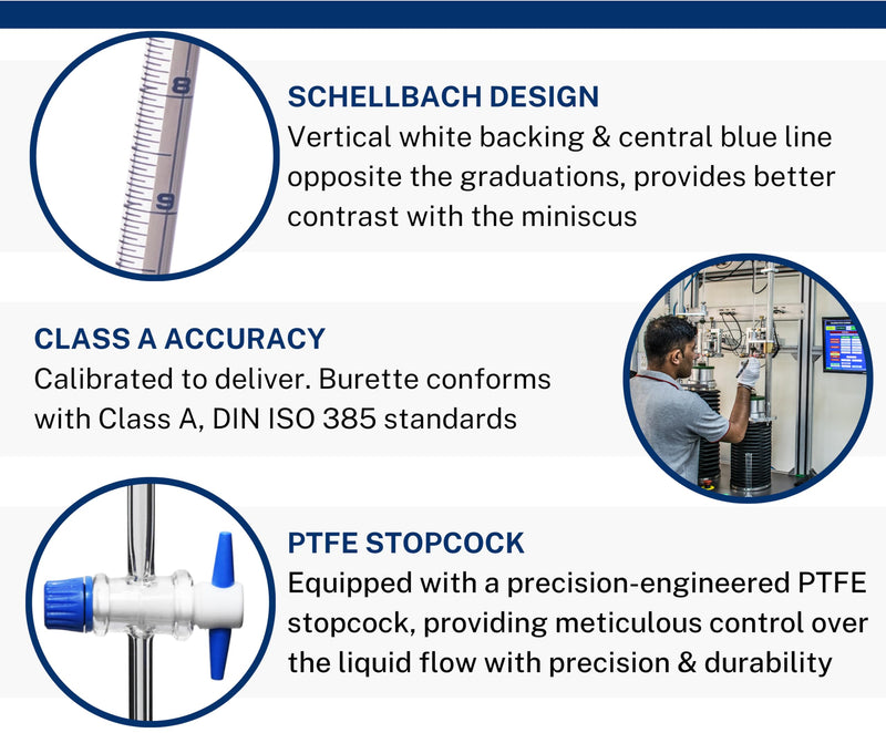 EISCO 25ml Schellbach Glass Burette - Class A - PTFE Stopcock