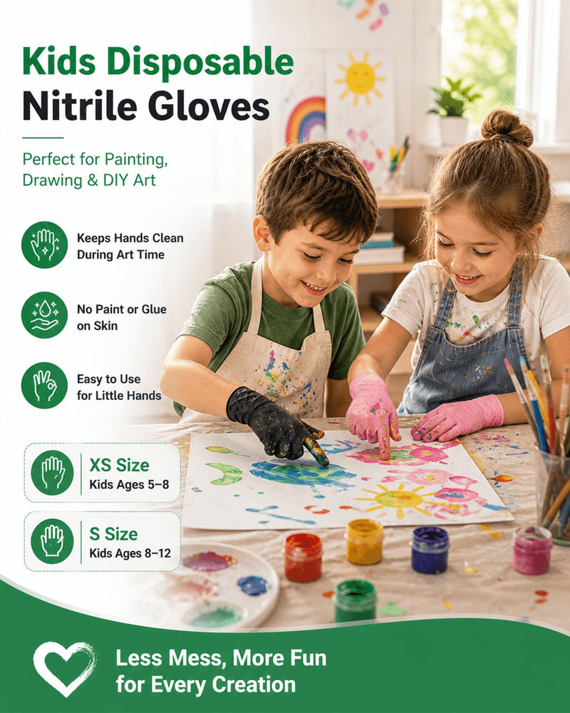TREEGO Black Kids Nitrile Gloves, Latex Free, 5 Mil, XS, 100 Count Black 100 X-Small