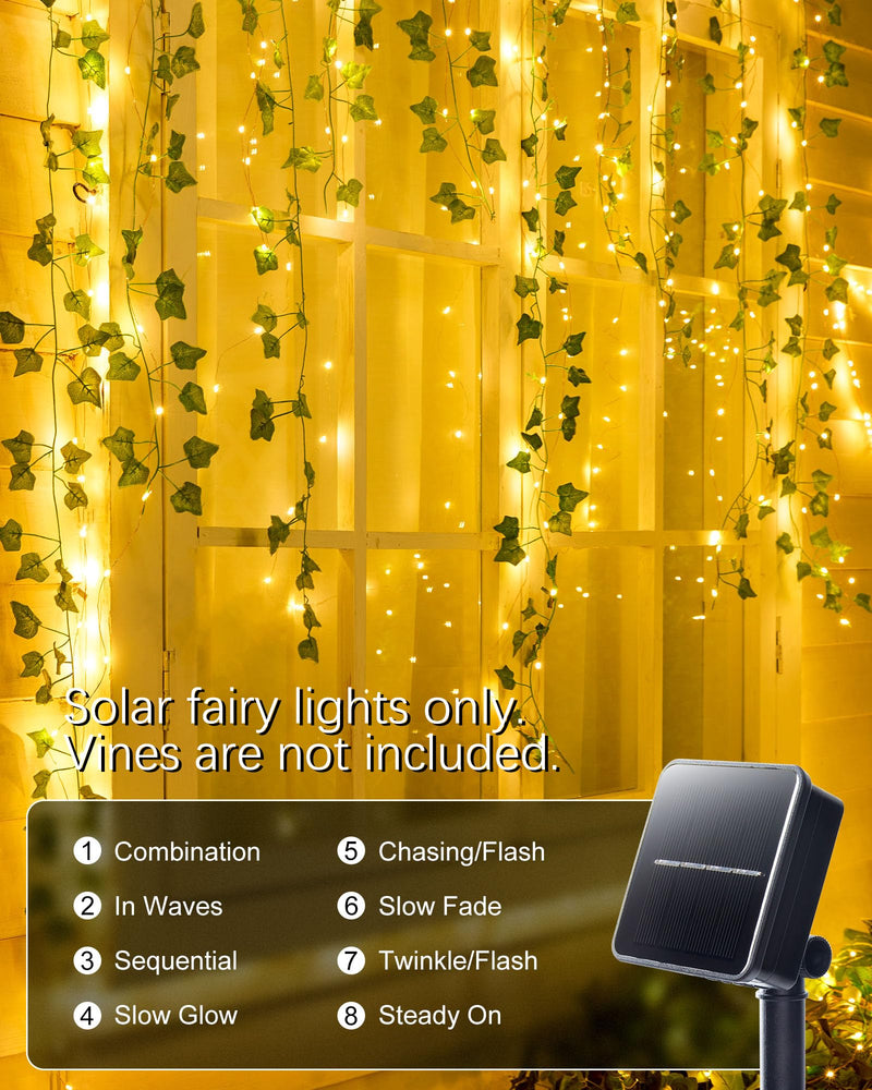 Minetom Solar String Lights for Outside, 33Ft 100 LED Outdoor Solar Fairy Lights, 8 Modes Balcony Lights for Tree Patio Christmas Party Wedding Decor (Warm White) Warm White 1 Pack