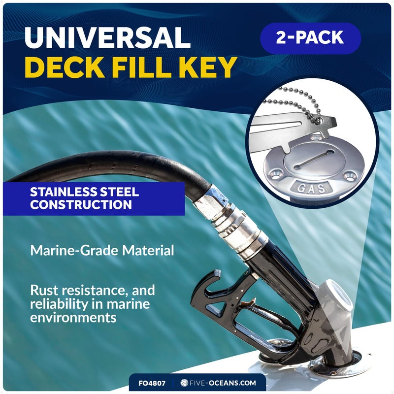 Five Oceans Universal Boat Multi-Tool - Stainless Steel Boat Gas Cap Key Tool with Shackle Opener, Bottle Opener, Screwdriver - 2-Pack