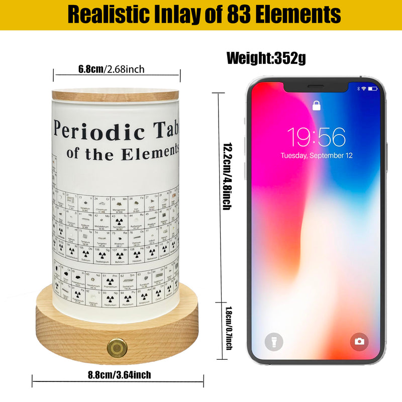 2026 New Periodic Table with Real Elements Inside, 83 Real Elements Samples with LED Light Wooden Stand and Magnifying Glass, Chemistry Decor, Science Gifts for Kids Student, Teacher, Science Lovers
