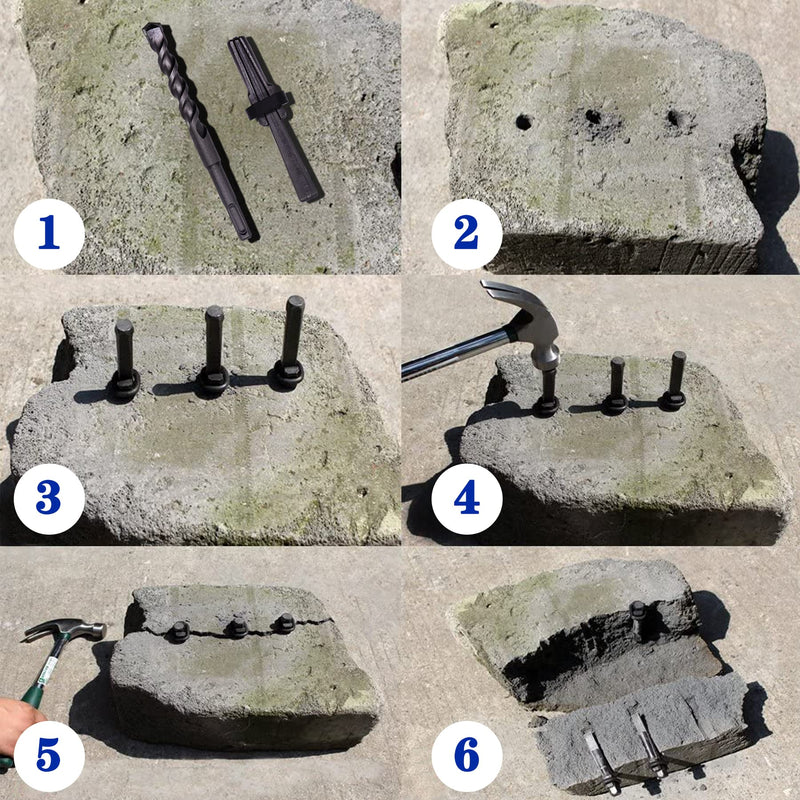 6PCS Rock Splitting Wedges and 1PCS Rotary Hammer Drill Bit, Wedge and Feather Shims, Stone Splitter Tools for Granites, Concretes, Boulders, Volcanic Rocks, Limestone Rocks 9/16" (14mm)