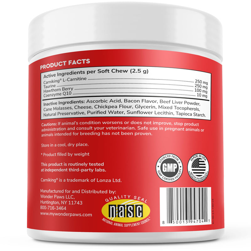 Cardio Support for Dogs – Cardiovascular Chews Heart Health, Circulation, Energy & Weight Management - with L-Carnitine, Hawthorn Berry, Coenzyme Q10 & Taurine for Dogs – 90 Soft Chews - PawsPlanet Australia