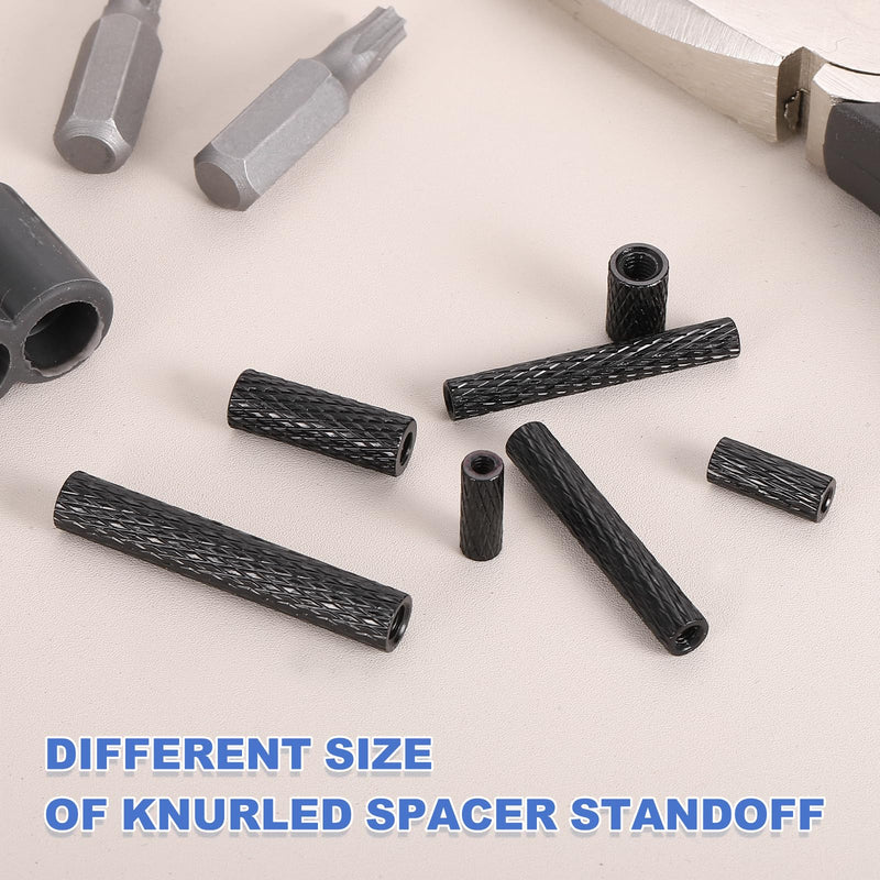 MECCANIXITY 100Pcs M2 x 20mm Aluminum Knurled Spacer Standoff, Round Coupling Nut Bolt Connector Nut Sleeve Stud Rod Fastener for RC Drone Quadcopter FPV Drone DIY Parts (Black, 3.5mm OD) M2 x 20mm x 3.5mmOD 100