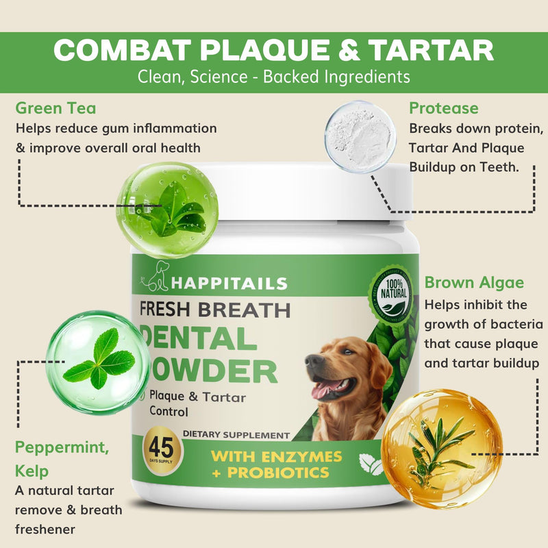 Dog Dental Powder Supplement | Daily Oral Care Support with Enzymes & Probiotics | Mint-Flavored Powder for Dogs | Easy Sprinkle Over Food | 45 Servings