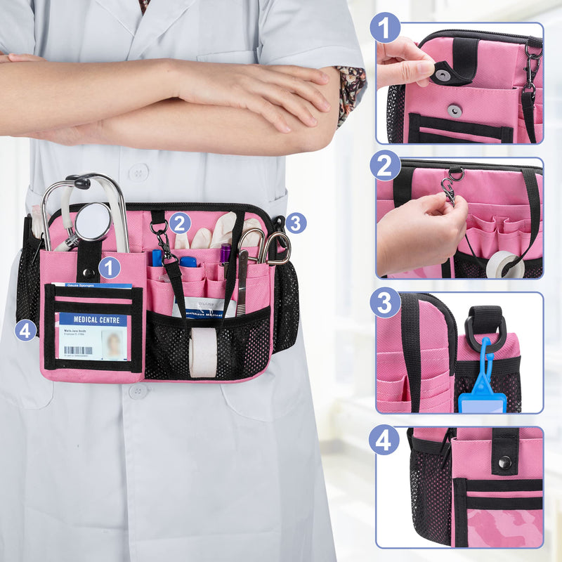 Damero Nurse Fanny Pack with Multi-Compartment, Nurse Tool Belt Utility Nurse Waist Bag with Medical Gear Pockets and Tape holder for Stethoscope, Bandage Scissors or Other Medical Supplies, Pink