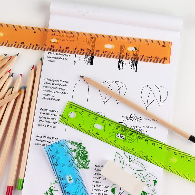ZZTX 12 Pack Color Transparent Ruler Plastic Rulers 12 Inch, Metric Bulk Rulers with Inches and Centimeters, Kids Ruler for School, Home, Office