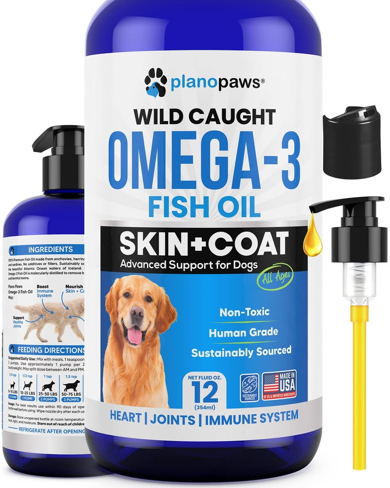 Omega 3 Fish Oil for Dogs - Better Than Salmon Oil - Dog Fish Oil Supplement to Reduce Shedding & Itching - Supports Joints, Brain, and Heart Health - Skin and Coat Supplement - Liquid Fish Oil 12 Oz