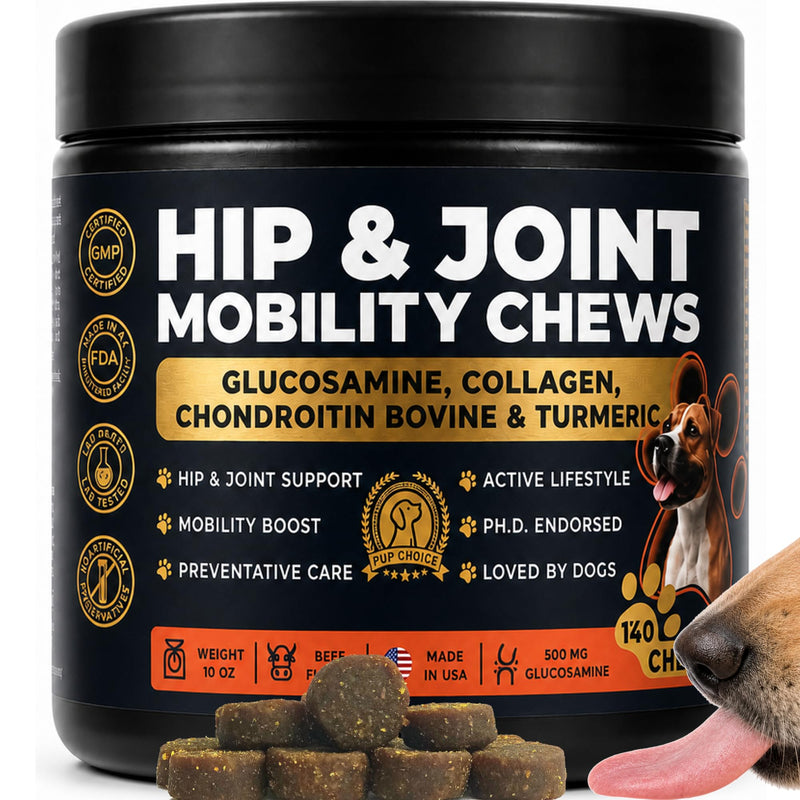 Glucosamine Chondroitin for Dogs – Hip and Joint Supplement with MSM, Hemp & Turmeric – Advanced Mobility Chews for Senior & Large Breed Dogs, Joint Pain Relief, Beef Flavor Hip & Joint Support - Beef 1 Pack
