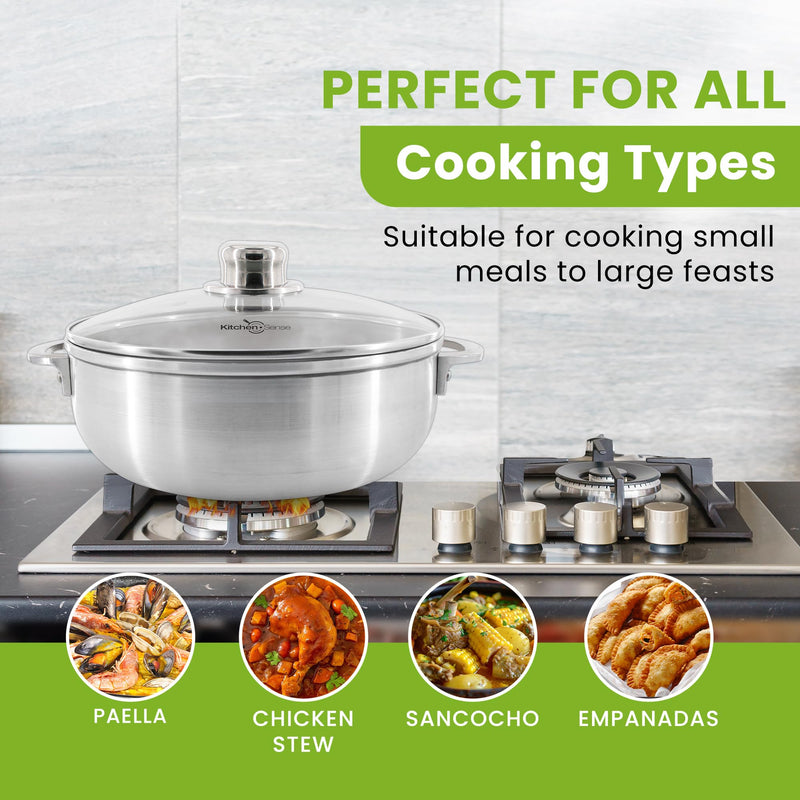 Kitchen Sense Aluminum Caldero Pot with Glass Lid, 1.8 Quart Dutch Oven, Nonstick Surface, Easy to Grip Handles, Ideal for Stew, Braising, Boiling, Cooking Rice, Spanish Meals 1.8 Quarts