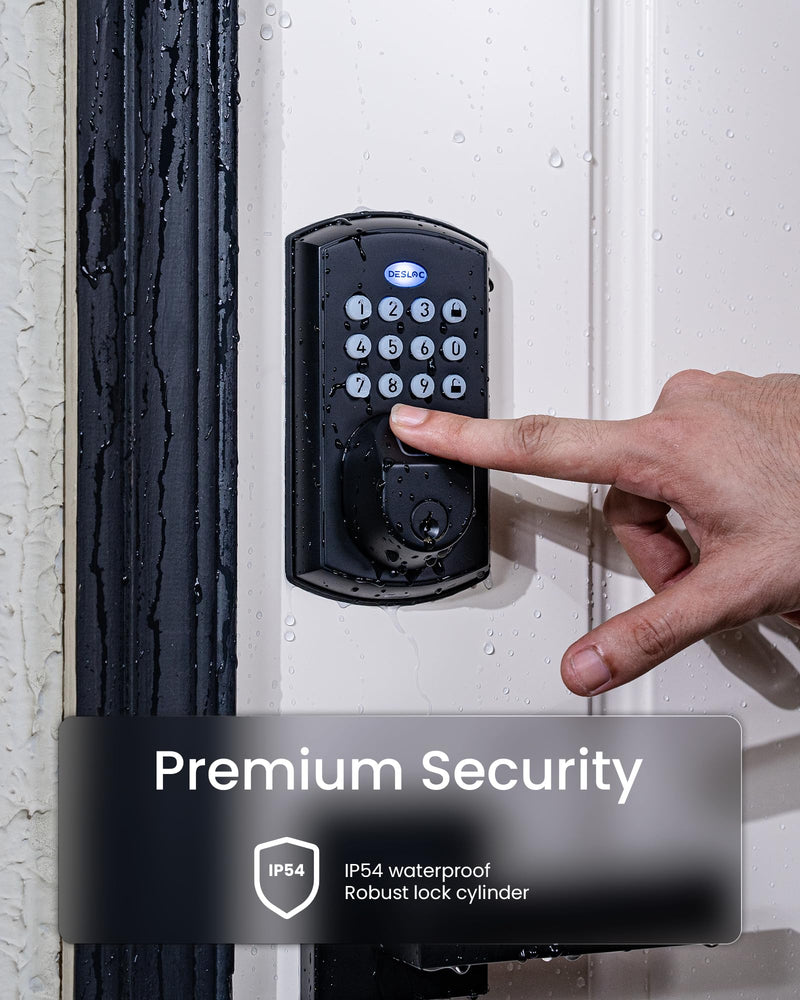 DESLOC A100F Keypad Fingerprint Door Lock, Keyless Entry Door Lock, Smart Lock Deadbolt for Front Door, Easy Installation, Emergency Power Port,12 Months Battery, IP54 Waterproof, 5 Keys No Handle