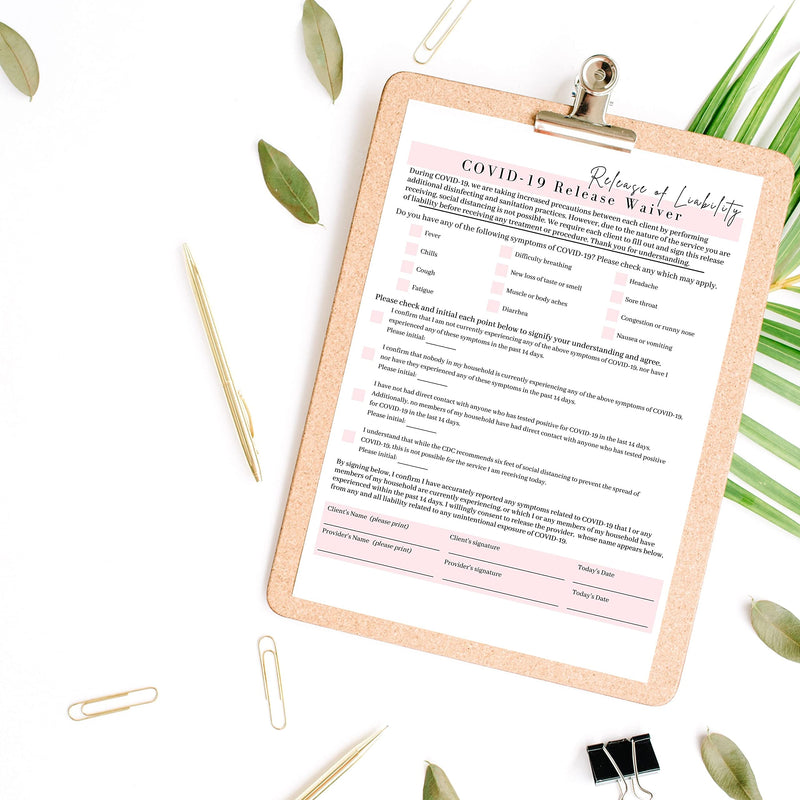 Covid-19 Release of Liability Forms | 50 Pack | 8.5x11" inch Paper Size Form | Eyelash Extension Supplies | 50 Covid-19 Viral Exposure Liability Release Forms