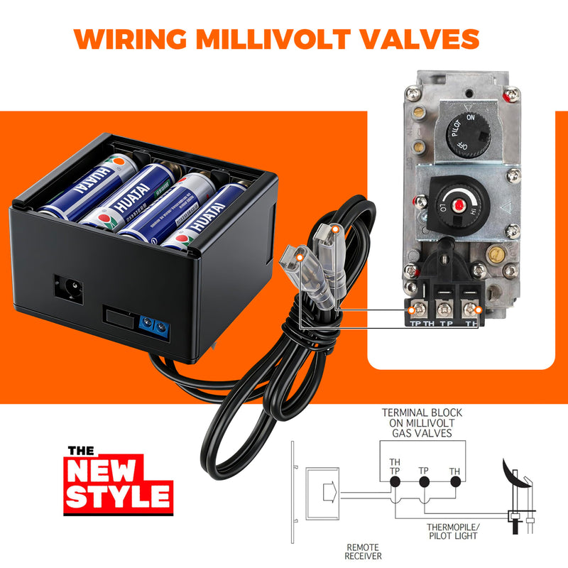 Gas Fireplace Remote Control Kit,Thermostat, On/Off , Countdown Timer,DC Adapter option,for Millivolt Valve System, Replace for skytech 1420-A,1420TH-A,1001-A,1001TH-A, Acumen RCK ,and More
