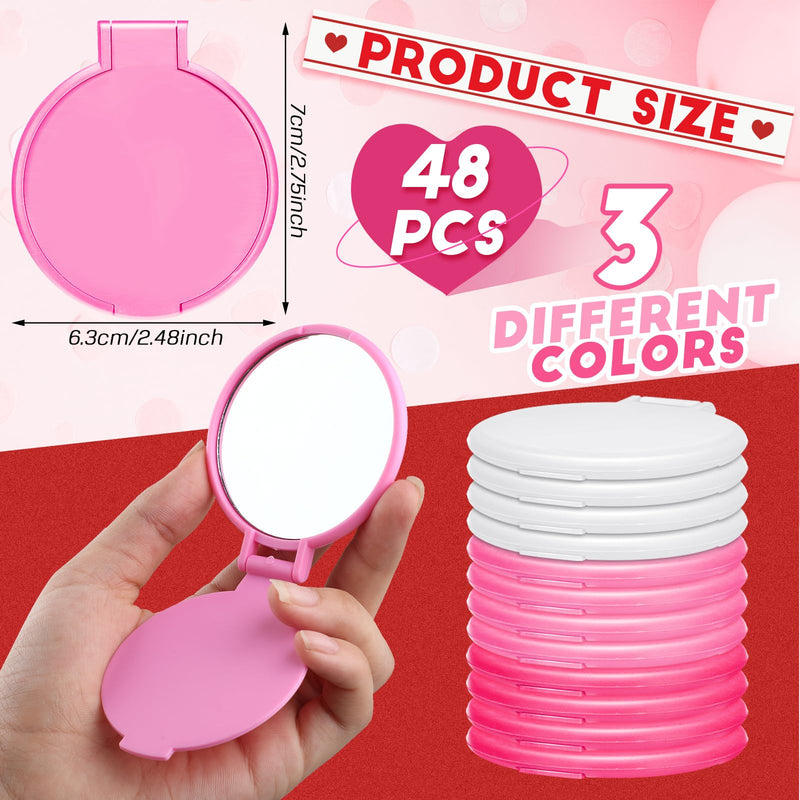 Weysat 48 Pcs Compact Mirror Bulk Gifts Pink White Mini Folding Pocket Mirror Portable Small Round Travel for Women Makeup Goodie Bag Purse Wedding Mothers Valentines Party Favors White, Pink, Rose Red