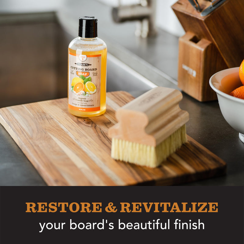 CLARK'S Cutting Board Organic Soap - Cleaner for Butcher Block, Countertop and Utensils - Enriched with Natural Orange & Lemon Extracts - Cleans and Restores Wood - Use Before Food Safe Mineral Oil Orange-Lemon
