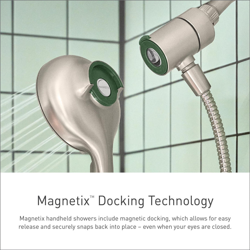 Moen Engage Magnetix Spot Resist Brushed Nickel Eco-Performance 3.5-Inch Six-Function Detachable Handheld Showerhead with Magnetic Docking System, 26100EPSRN Eco-Performance Handheld Shower