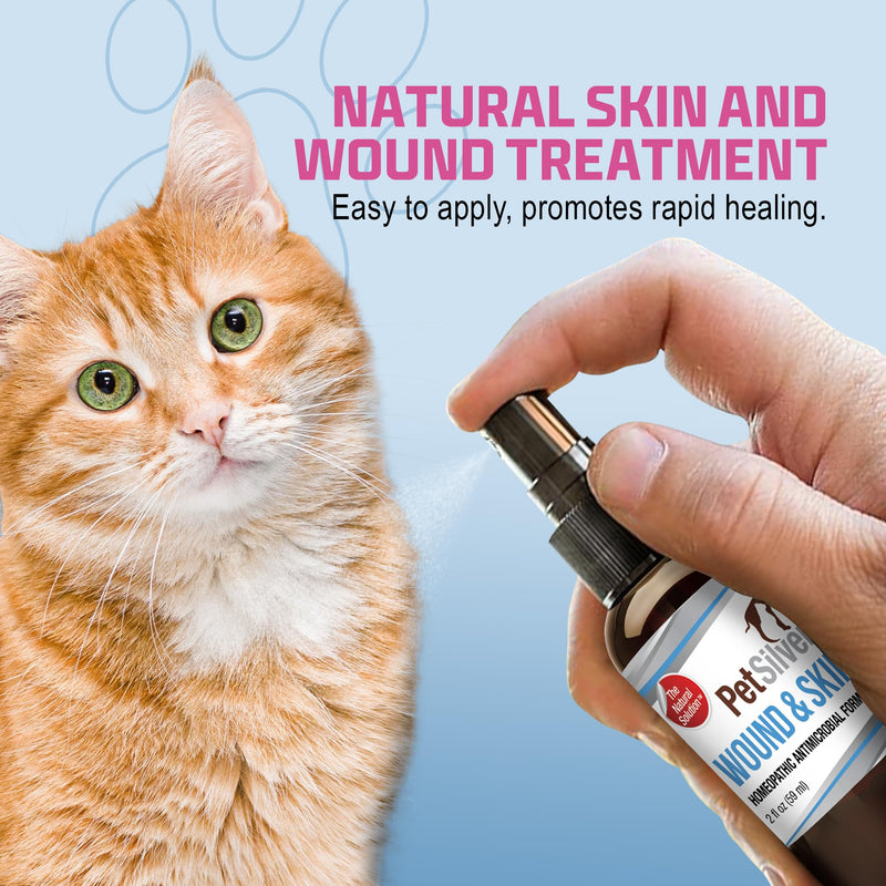 PetSilver Wound & Skin Spray for Cats - Chelated Silver, Superior to Colloidal Silver - Wound Care, Allergy & Itch Relief, Hot Spot Treatment for Cats - Natural Skin Soother - Made in USA - 2 fl oz - PawsPlanet Australia