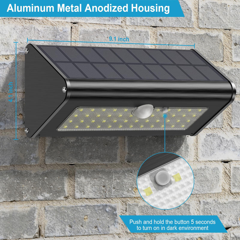 SECUROAD 1100 Lumens Solar Motion Sensor Lights Outdoor, IP65 Waterproof, 4500mAh Battery, Black Aluminum Metal Security Flood Wall Lights, 1 Pack, Daylight Black Aluminum Daylight