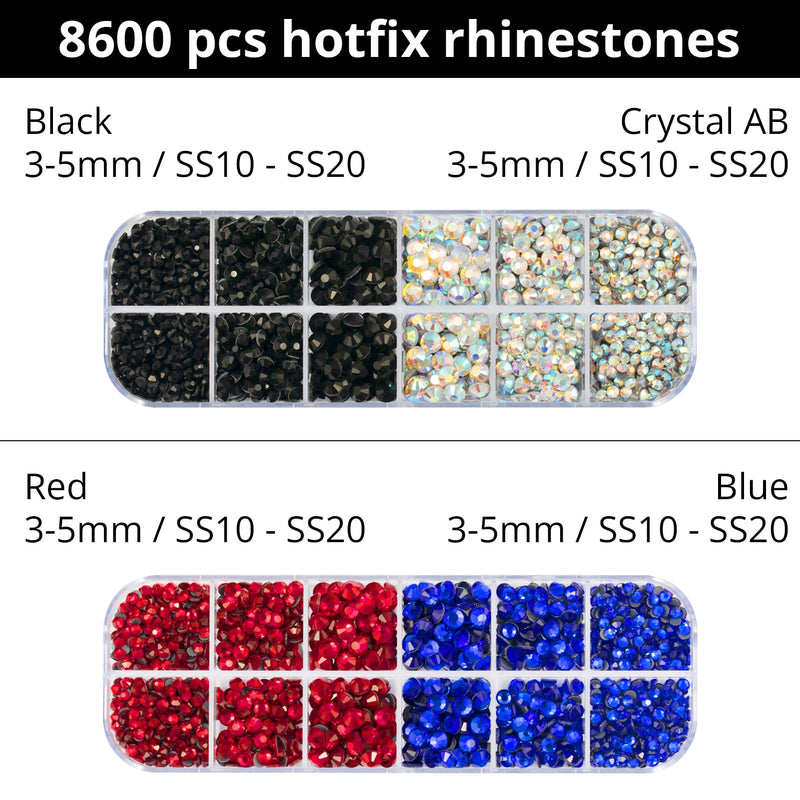 Hotfix Rhinestones Applicator Bedazzler Hot Fix Applicator Tool Kit with Crystals Gems 8600Pcs for Bedazzling Clothes Clothing Fabric Bedazzle, Heat Bedazzled Diamond Pen Setter Iron on Wand with Tips Pink - Hotfix tool with 8600 gems