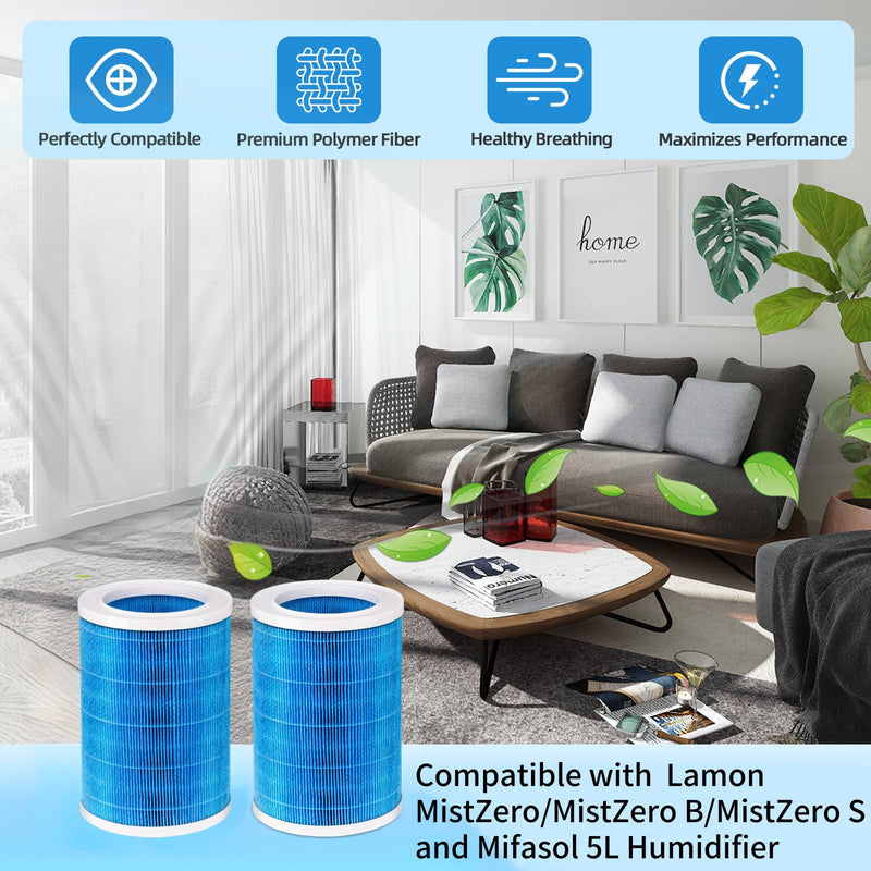 Aiskaer Humidifier Replacement Filter Compatible with Lamon MistZero/MistZero B/MistZero S and Compatible with Mifasol 5L Evaporative Humidifier, Evaporative Washable Humidification Filter,2-Pack