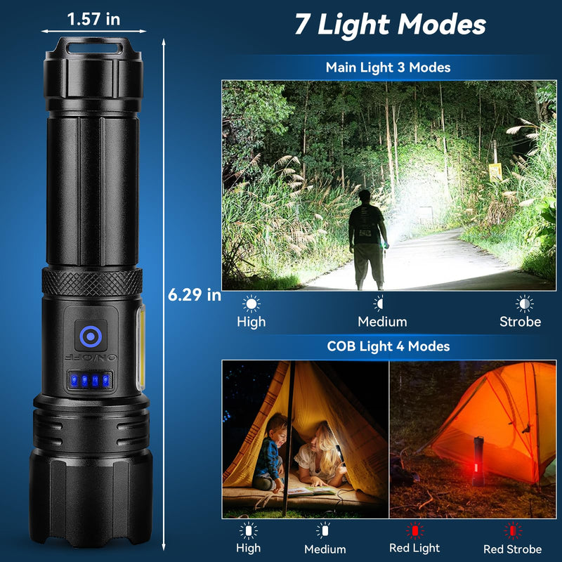 Flashlight LED Rechargeable Flashlights High Lumens, 99,000 LM Super Bright Powerful Flashlight, High Powered Flash Lights Waterproof Handheld Flashlights for Home Camping Hiking(2 Pack)