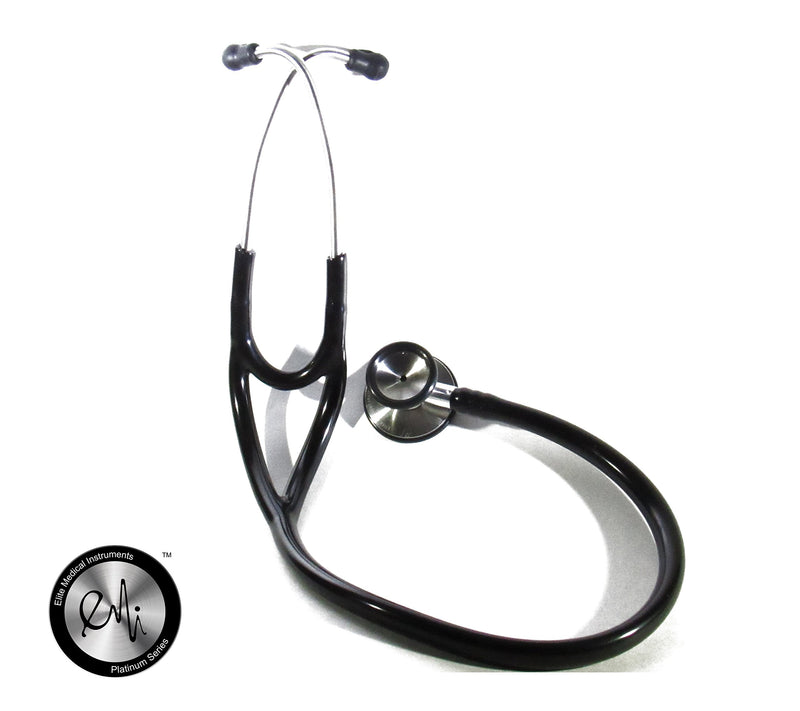 EMI Platinum Series Deluxe Black Cardiology Stethoscope - High Acoustic Sensitivity with Pressure-Sensitive Diaphragm ESC-333 - Perfect for Medical Professionals, Doctors, EMTs, Nurses, and Students