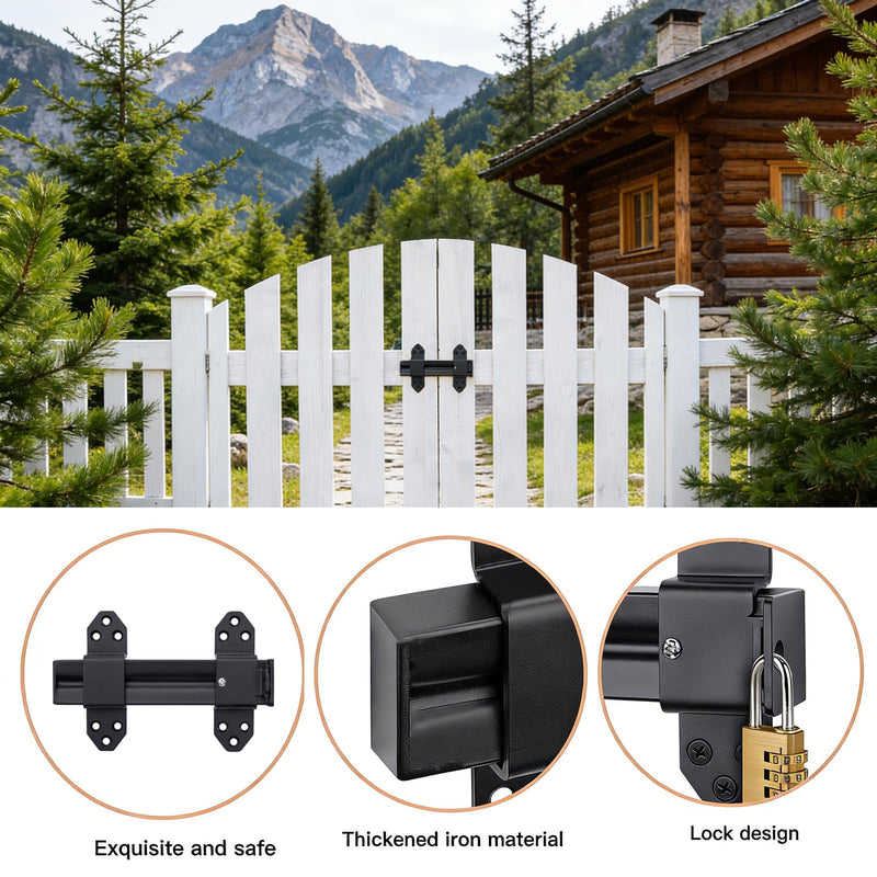 Heavy Duty Slide Bolt Gate Latch,Gate Latch Lock with Padlock Hole,Gate Latch for Wooden Fences, Barn Doors, Sliding & Swing Gates, Outdoor Sheds & Courtyards, Matte Black(2Pack) Black (2Pack)