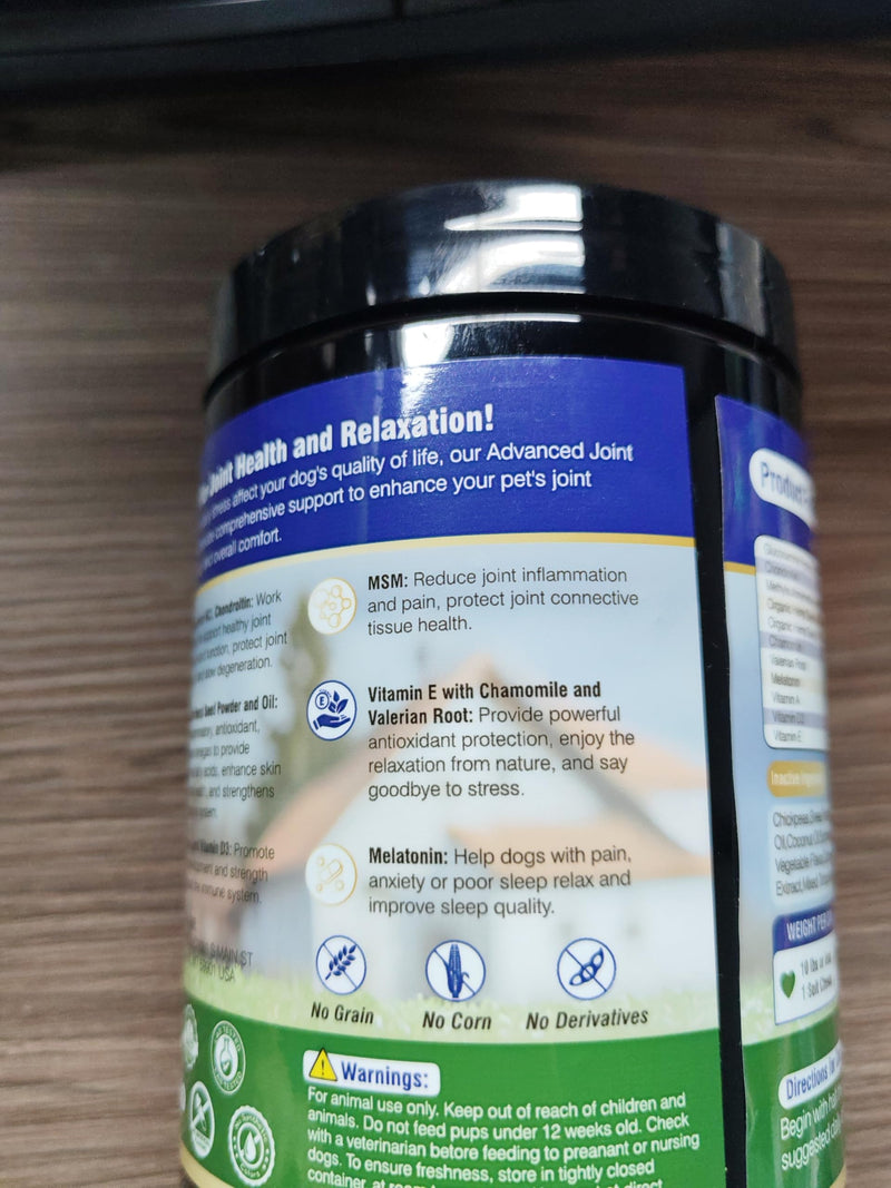 200ct Hip and Joint Supplement for Dogs Dog Calming Chews with Hemp Glucosamine, MSM, Chondroitin, Omega-3, Melatonin for Senior Dogs Anxiety, Pain Relief Anti Inflammatory Small/Medium/Large Breed