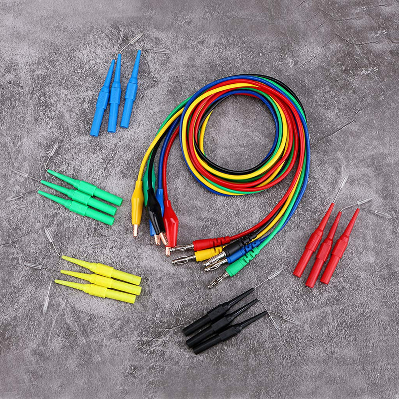 Sumnacon 20Pcs Back Probe Test Kits - 4MM Banana Plug to Alligator Clip Test Leads with 3 Angles 15Pcs Back Probe Pins for Vehicle Automotive Car Circuit Electrical Diagnostic Testing