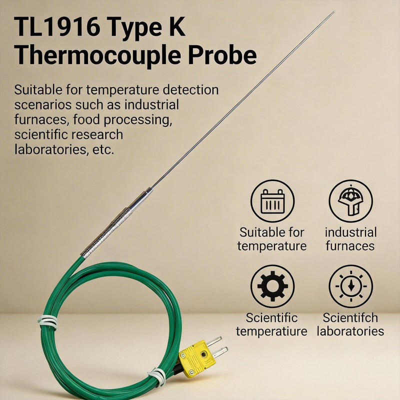 TL1916 Type K Thermocouple Probe Length 11.9 in/0.06 inSilicone | Teflon Cable Length 47 in Measurement Range 50°F to 1500°F (11.9 in /0.06 in) 11.9 in /0.06 in