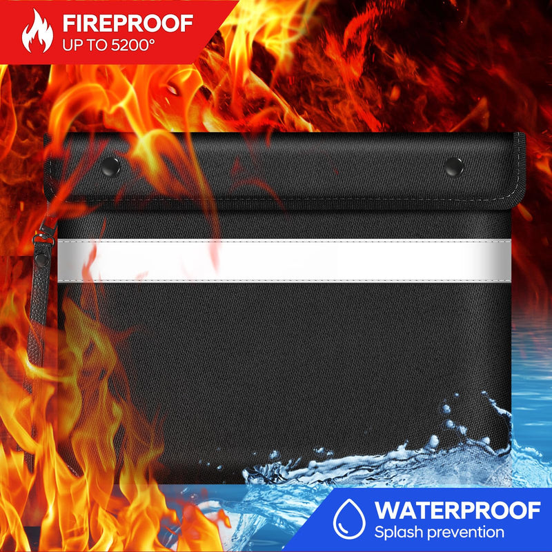 Fire Proof Money Bag for Cash 5200℉ Heat Insulated,Fireproof Waterproof Document Pouches with Double-Sided Reflective Strip,Money Envelopes for Cash,Valuables,Jewelry(11"x7.7",Black) Black Medium size