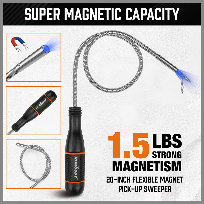 HORUSDY 4 Pack Telescoping Magnetic Pickup Tool - Extendable Magnetic Pick Up Tools，Flexible Bendable Spring Magnet Stick