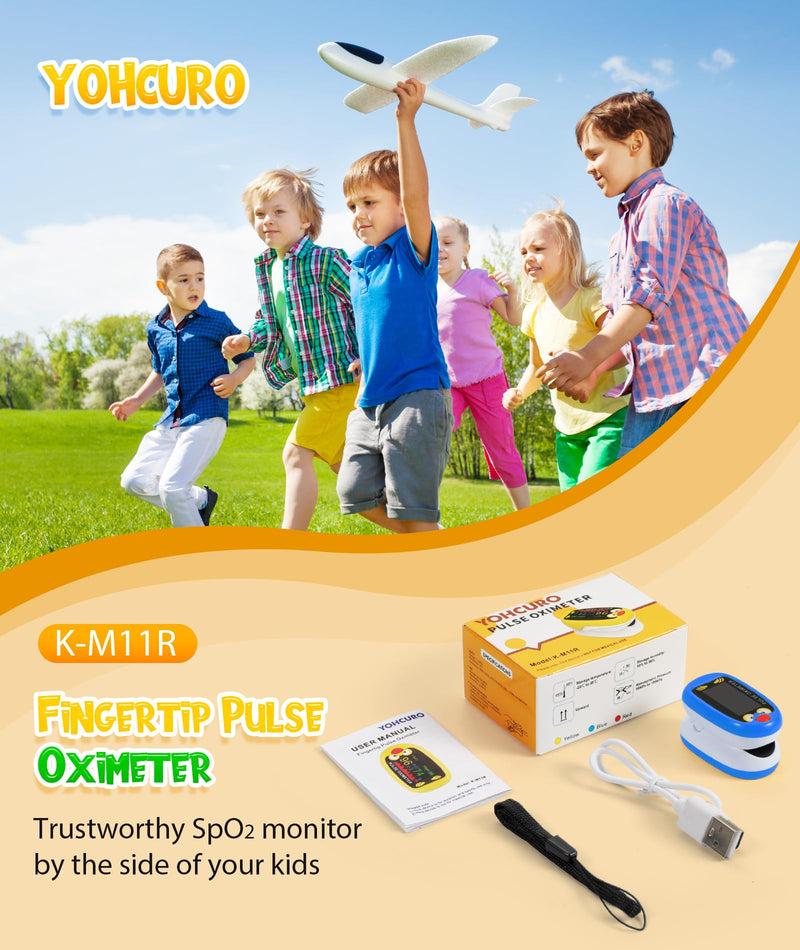 Pediatric Pulse Oximeter, Rechargeable Oximeter for Kids, Baby Oxygen Monitor, Blood Oxygen Saturation, Pulse Rate Monitor, Cute Cartoon Design, USB-C Charging (Blue)