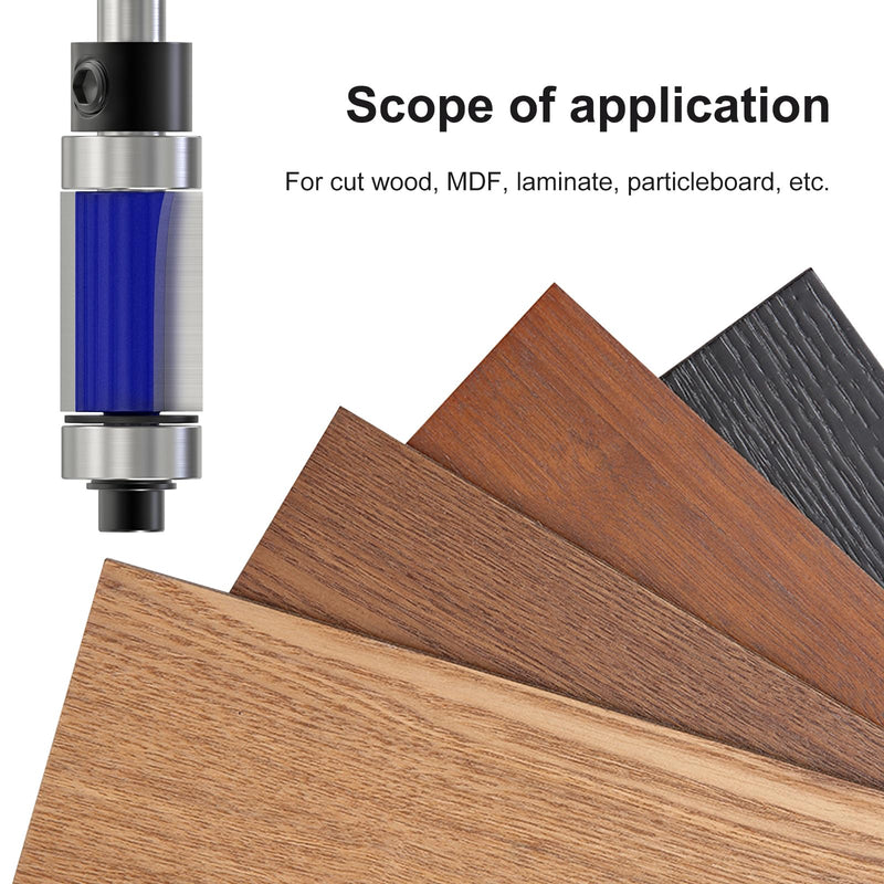 MEANLIN 4Pcs Flush Trim Top and Bottom Bearing Router Bit 1/4Inch Shank for Woodworking, Cutting Diameter:1/2Inch, Cutting Length:3/4 Inch, 1 Inch, 1-1/4 Inch, 1-1/2 Inch with Bearing Replacement Set