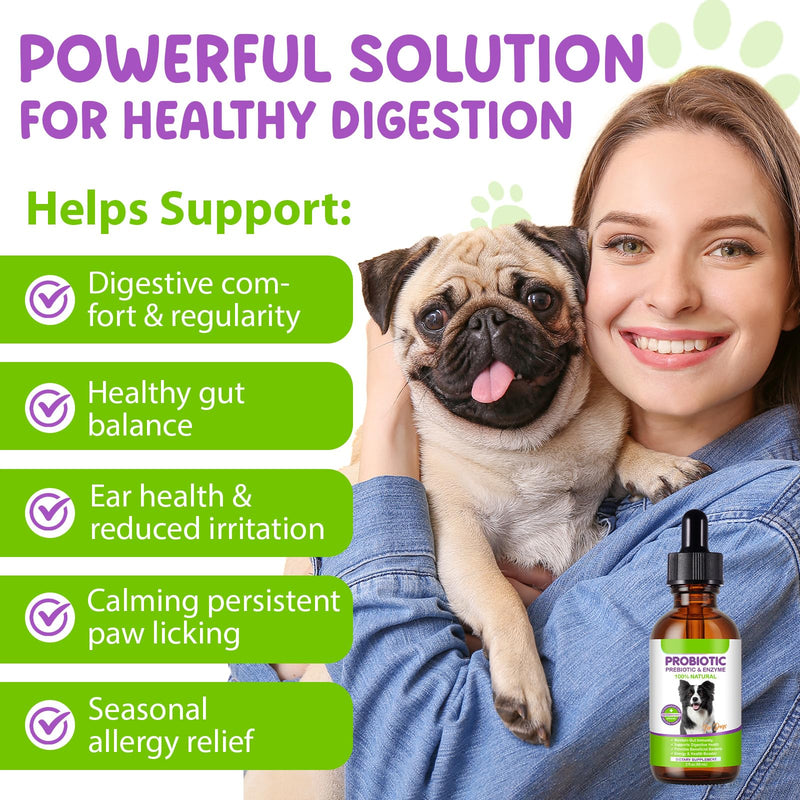 Probiotics for Dogs, 3-in-1 Liquid Probiotics Supplements, Dog Probiotic for Digestive & Gut Health, Fast Acting for Constipation, Diarrhea and Gas with Prebiotic & Digestive Enzymes