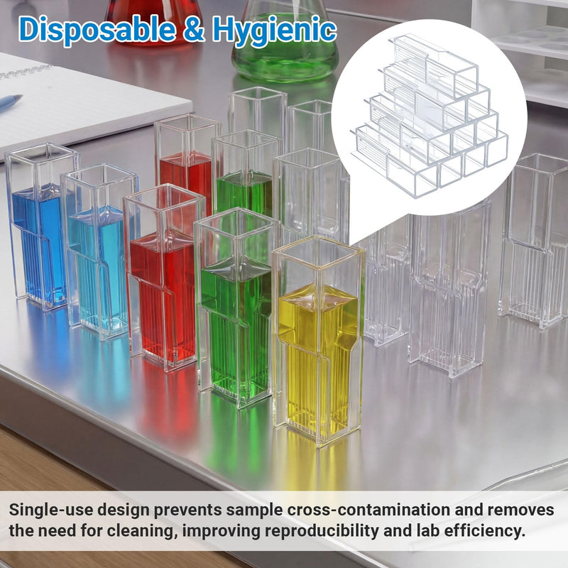 LemonRoad 200 Pcs 1.5ml Polystyrene Cuvette, Disposable Plastic Cuvette, Two Light Windows V Sign, Indicator Light Direction, Reliable Experiments Result for Laboratory Spectrometer Spectrophotometer 2 Light Windows
