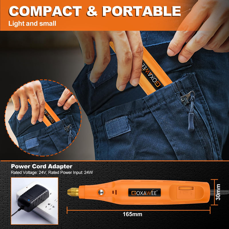 Corded Rotary Tool Kit for Crafts, GOXAWEE Mini Power Tool with Cord, 105pcs Accessories 18000rpm Multi-Purpose Small Grinder Drill Set for Sanding, Polishing, Drilling, Etching, Engraving, DIY Crafts Vibrant Orange