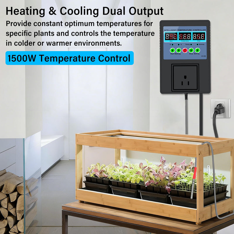 Intelligent Digital Temperature Control Sensor Regulator 100V-240V 15A -20℃-120℃ Heating/Cooling Thermostat Control Switch with LED Display Monitor,Suitable for Incubators,Brooders,Refrigerators